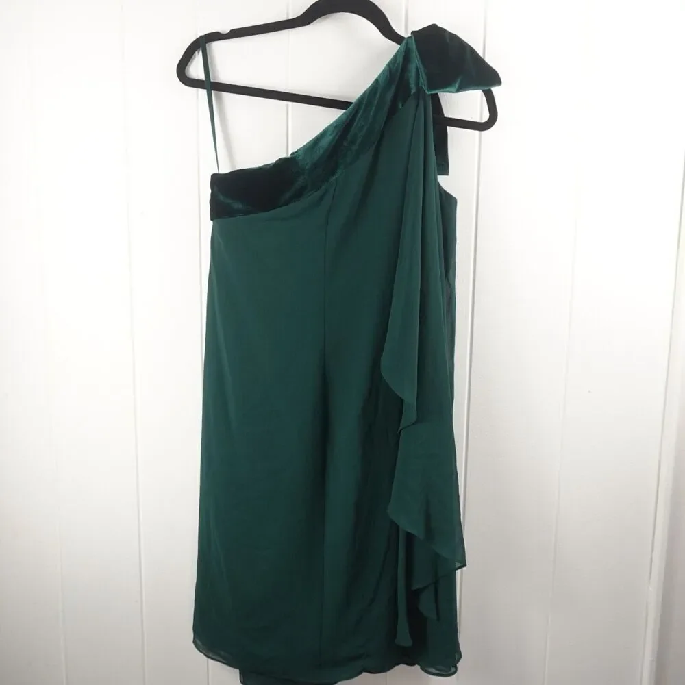 Ralph Lauren Womens Chiffon Velvet One-Shoulder Green Flowy Dress Size 8 - Picture 5 of 10
